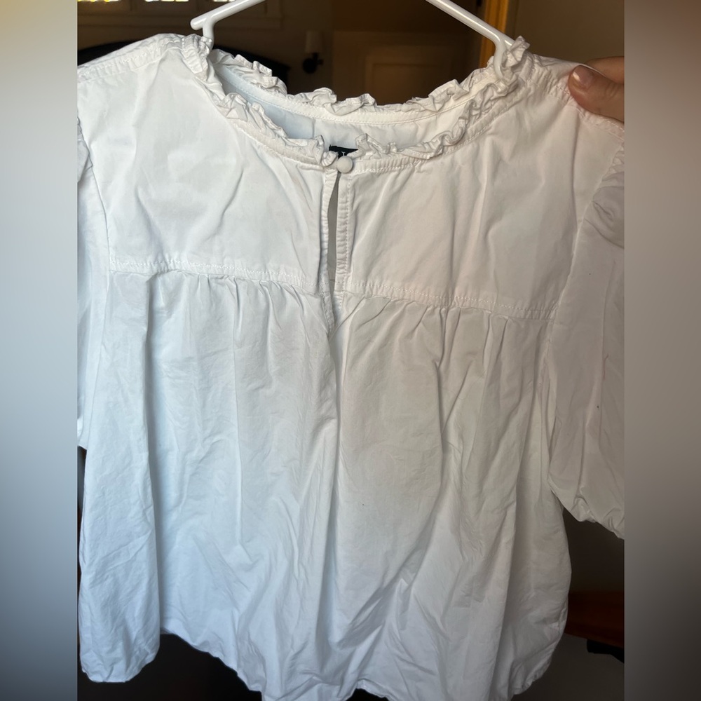 J. Crew White Ruffled Blouse
